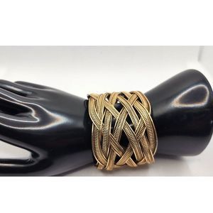 Chunky Wide Gold Tone Braided Cuff Bracelet 2" - image 1